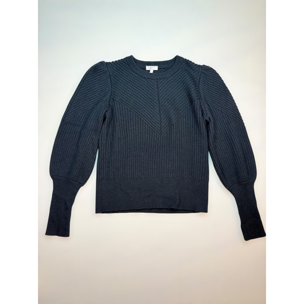 Joie Black Wool Blend Puff Sleeve Chevron Ribbed Knit Sweater Womens Medium M‎
